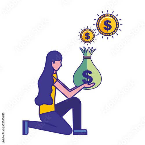 woman holding money bag coins dollar