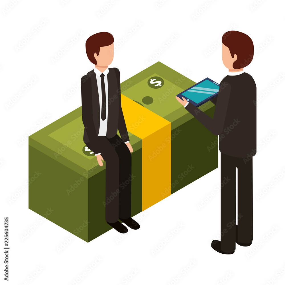 businessmen with stack of bill dollar isolated icon businessmen with stack of bill dollar isolated icon