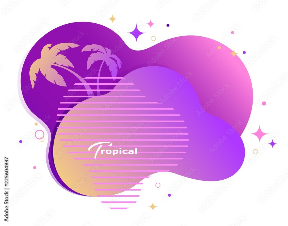 Tropical palm trees. Colorful banner Tropical palm trees. Colorful banner