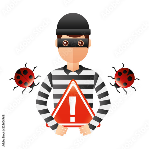 thief man with warning signage avatar character