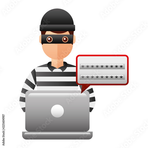 thief man with laptop computer avatar character