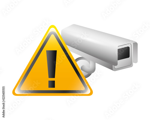 cctv camera with warning signage isolated icon photo