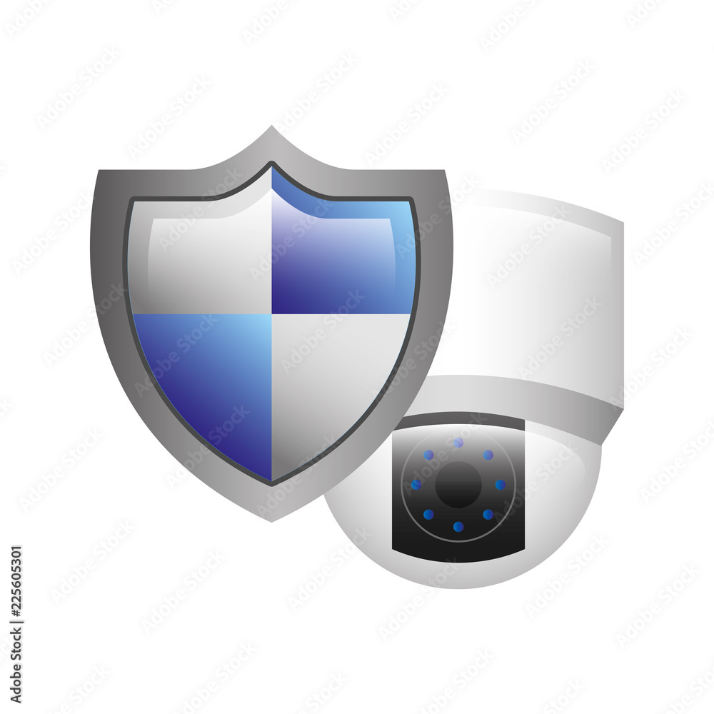 cctv camera with shield isolated icon cctv camera with shield isolated icon