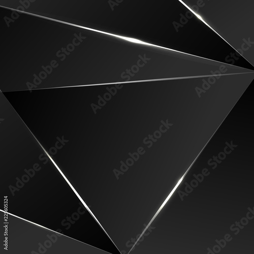 Black premium background with luxury dark polygonal pattern and silver triangle lines.