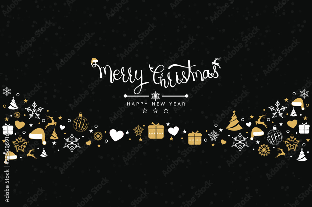 Fototapeta premium Christmas background with element icons banner, snowflakes. Vector illustration