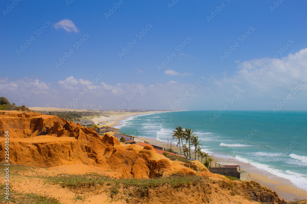 View of the white hill beach in Ceará Brazil, blue sky and sea