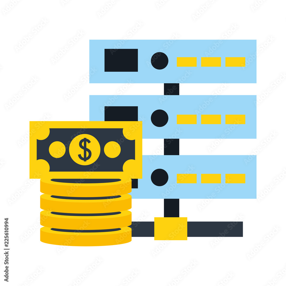 database server stacked banknotes money digital database server stacked banknotes money digital