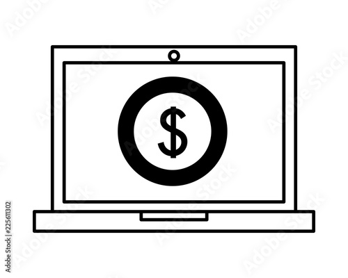 laptop computer dollar coin money