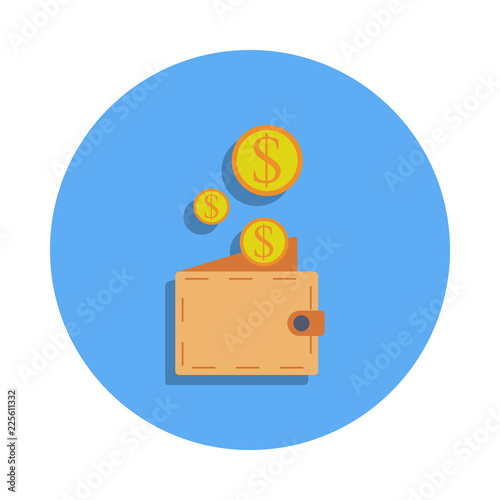 pennies and a purse colored icon in badge style. One of Banking collection icon can be used for UI, UX