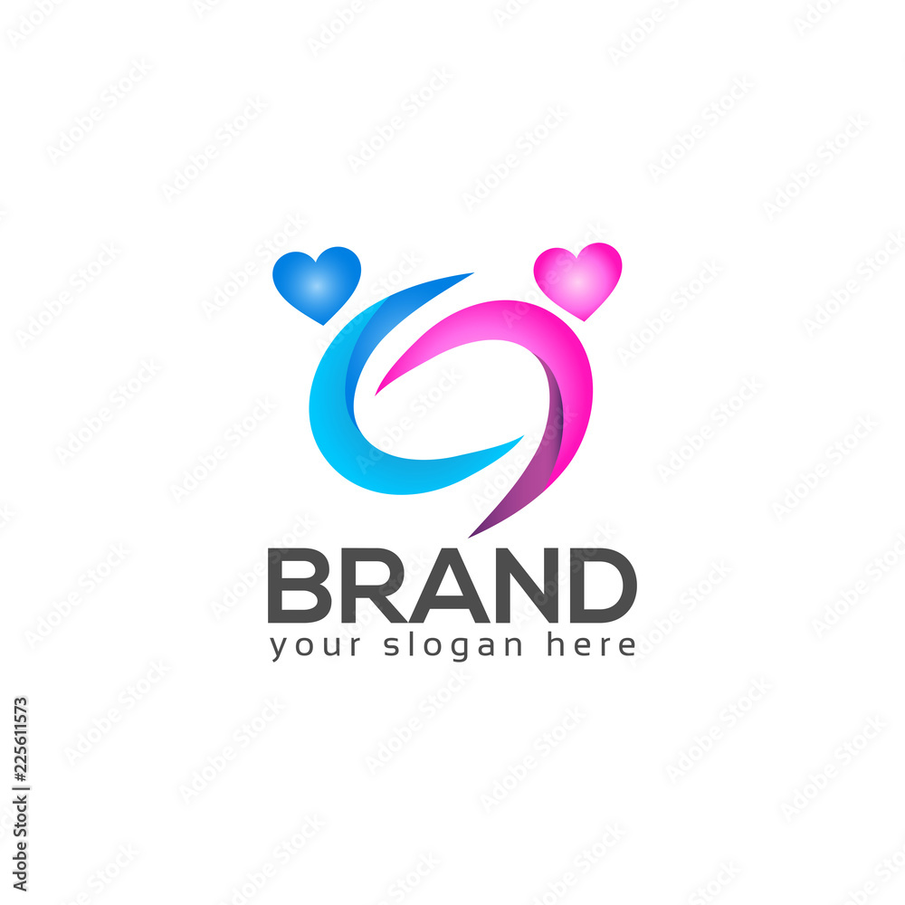 Heart and people logo vector on white background Heart and people logo vector on white background