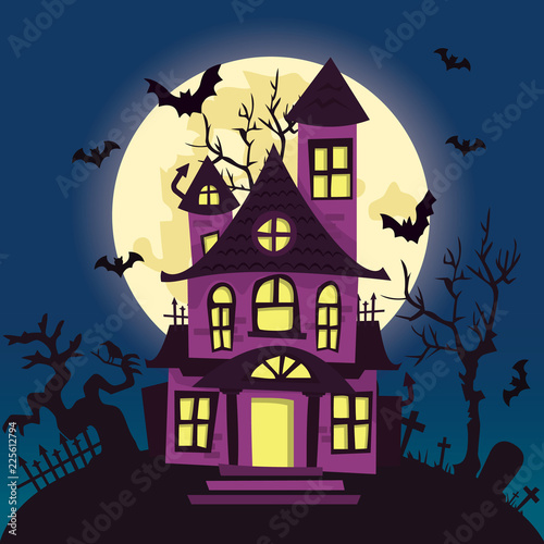 Cartoon Creepy Haunted House Halloween Night