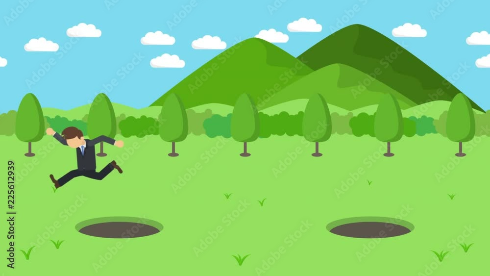 ビジネスマン 走る 穴 ジャンプ リスク 危険回避 山 イラスト ループ ビジネスマン 走る 穴 ジャンプ リスク 危険回避 山 イラスト ループ