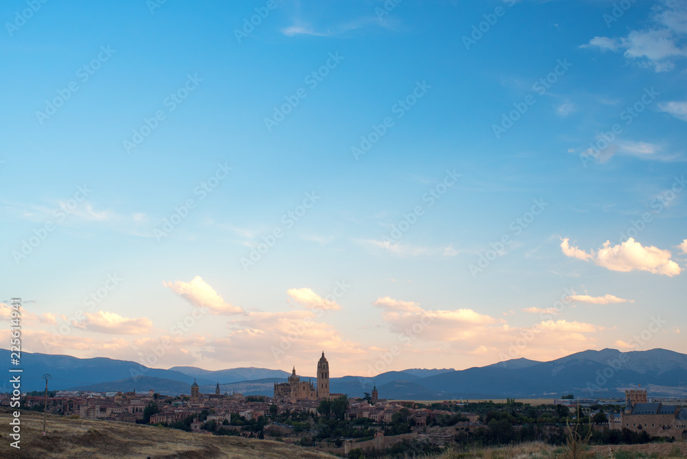 Amazing skyline of Segovia with the Cathedral of Santa Mara de Segovia, Castilla Leon, Spain.