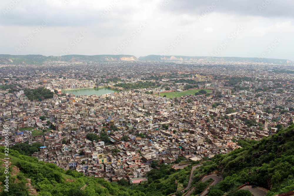 The scenery of Jaipur city as seen from Nahargarh Fort on the hill