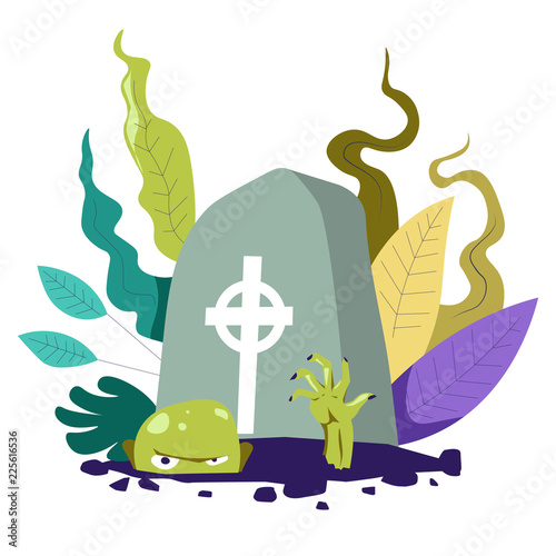 Zombie living undead creature crawling from grave vector