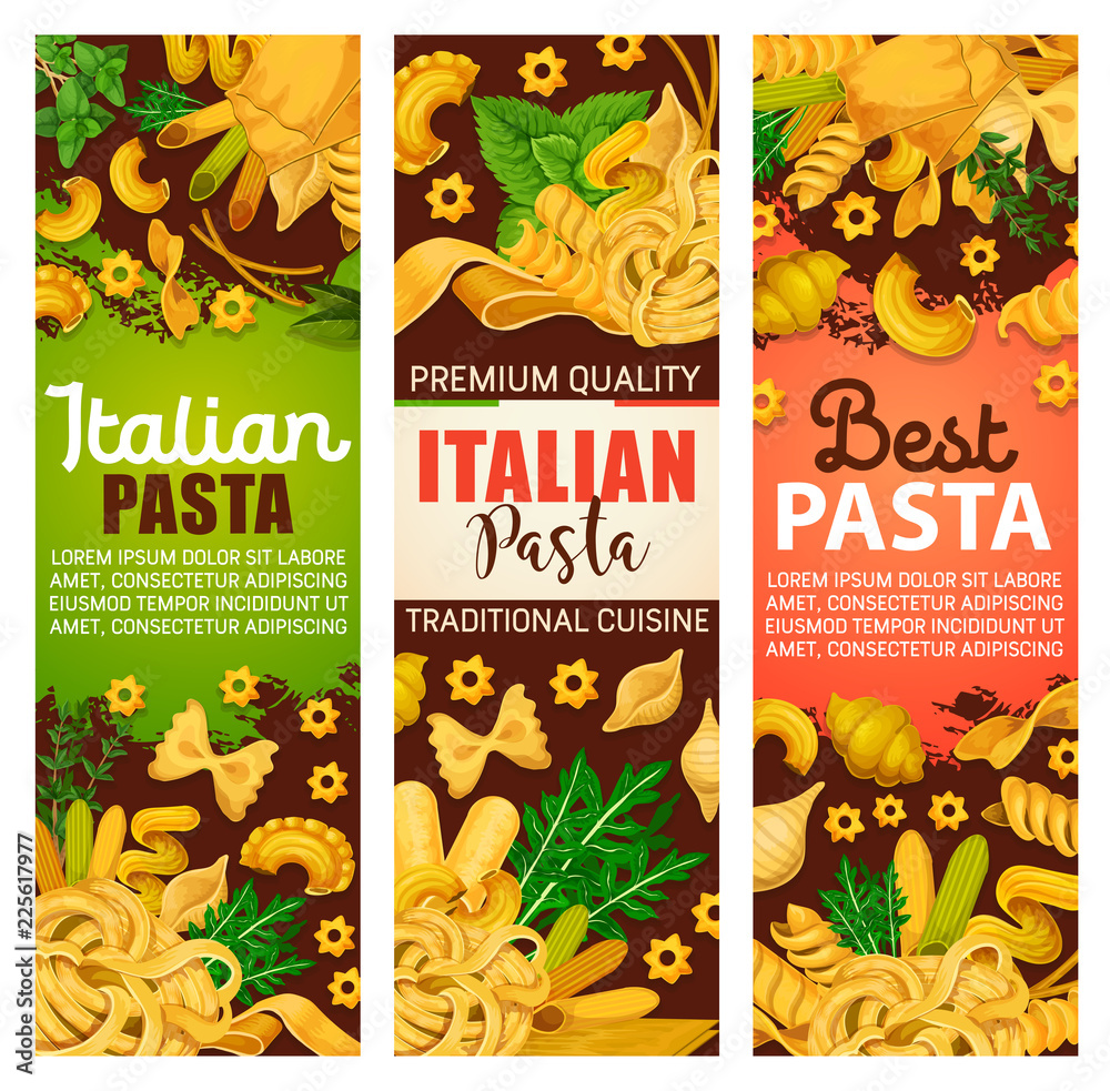 Obraz premium Pasta from Italy with greenery for restaurant menu