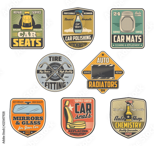 Car icons salon parts shop and repair service
