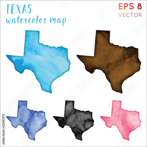 Obraz na płótnie Mapa stanu Teksas akwarela USA. Ręcznie malowane akwarela zestaw map Texas. Ilustracji wektorowych.