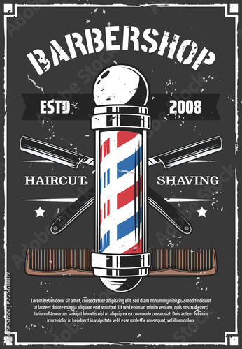 Barbershop retro poster with old razor for shaving