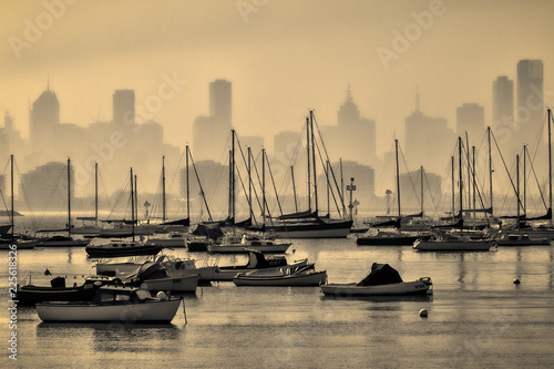 Foggy Melbourne Skyline from Williamstown