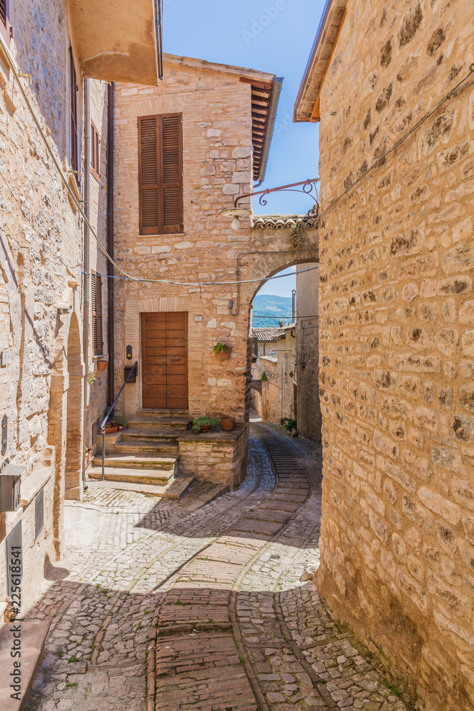 Street and houses of Spello, Italy