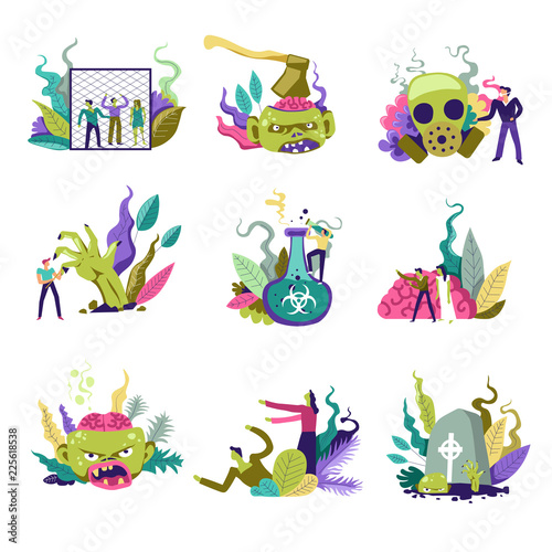 Zombie living creatures and people defending themselves vector