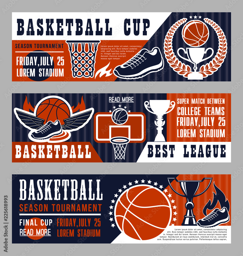Fototapeta premium Basketball sport game banners with field and ball