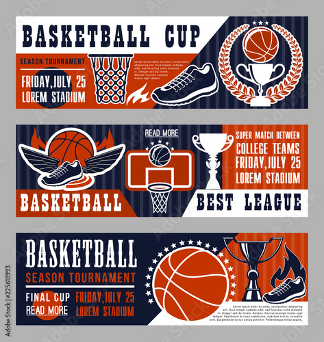 Basketball sport game banners with field and ball