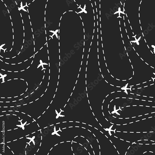 Airplane routes icon on a black background
