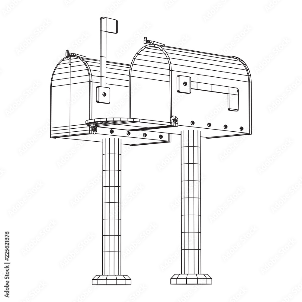 Correspondence mailbox with post letter message. Wireframe low poly mesh vector illustration