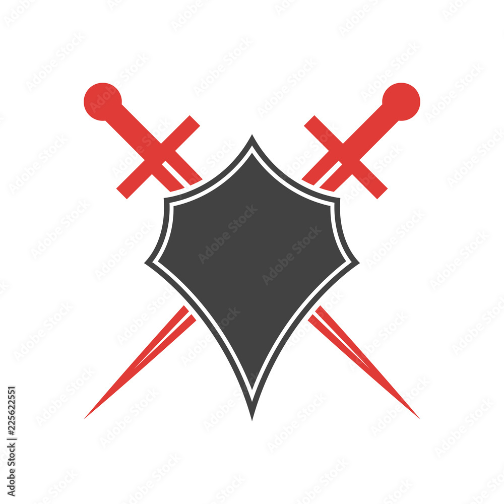 Abstract vector icon. Red and black shield and sword logo template. Abstract vector icon. Red and black shield and sword logo template.