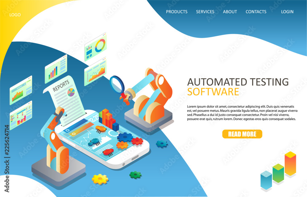 Automated software testing landing page website vector template Automated software testing landing page website vector template