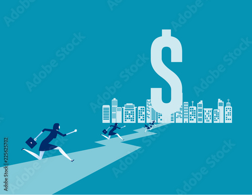 Business people running on representing path to success. Concept business vector. Running, Currency, Cash city.