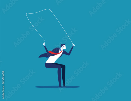 Businessman jumping rope. Concept business vector, Exercise, Sport.