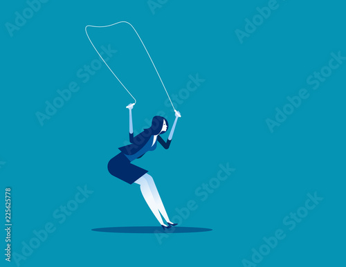 Businesswoman jumping rope. Concept business vector, Exercise, Sport.