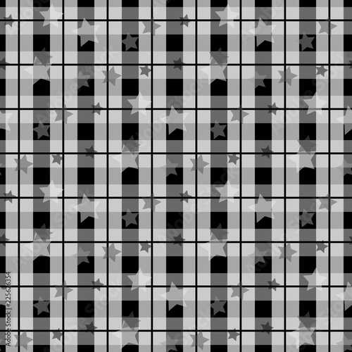 Black and White Tartan Plaid Scottish Pattern with star seamless