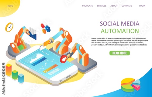 Social media automation landing page website vector template