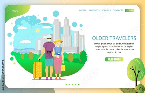 Older travelers landing page website vector template