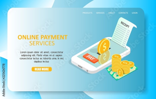 Online payment services landing page website vector template