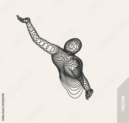 3d model of man. Vector illustration. Wire connection to virtual reality.