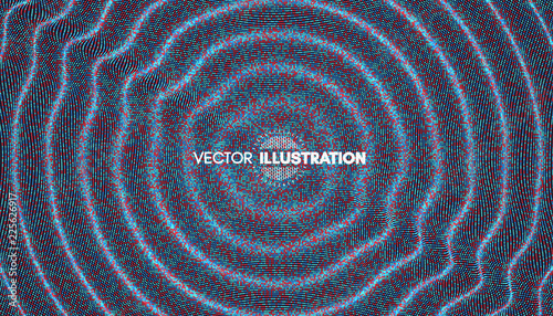 3D wavy background with ripple effect. Vector illustration with particle. 3D grid surface.