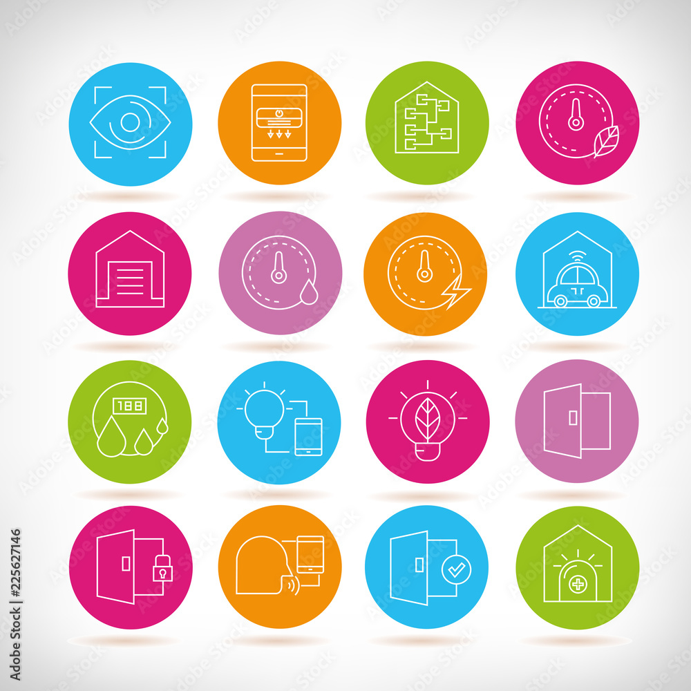 smart home and automation icons in colorful buttons