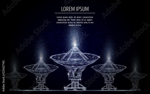 Radio telescope vector polygonal art style illustration