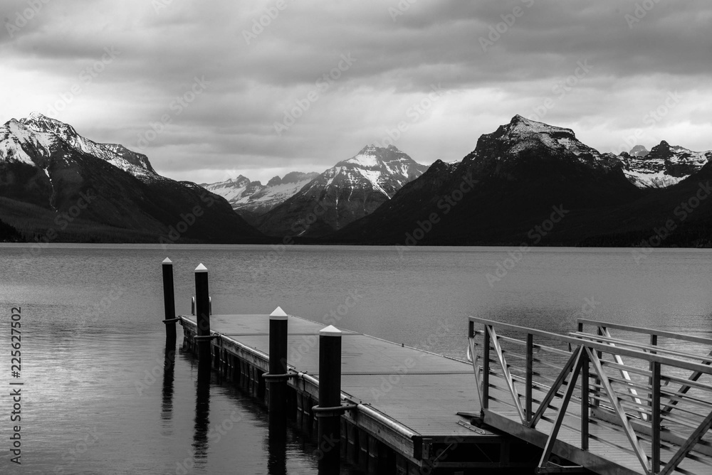 mountain lake with dock