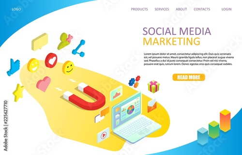 Social media marketing landing page website vector template