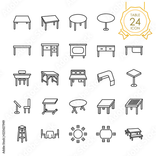 Set of table or desk line icon on white background, Vector illustration
