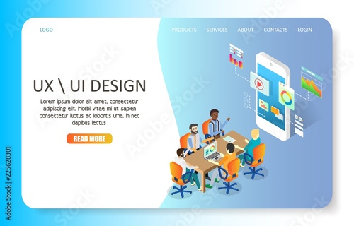 UX or UI design landing page website vector template