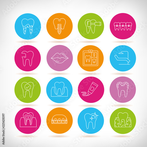 dental care icons in colorful buttons