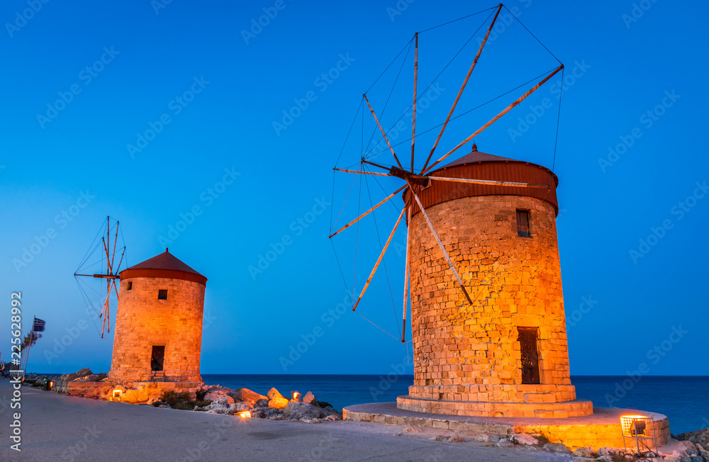 Rhodes, Greece - Mandraki harbour windmills