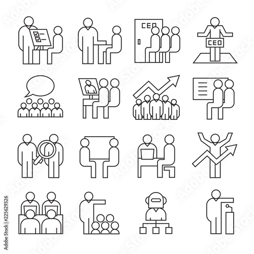 business and organization management icons, line theme